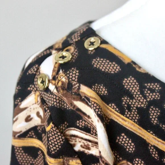 Rafaella Brown 100% Cotton Horse Stirrup Cheetah Print Blouse Large Petite - Picture 5 of 8